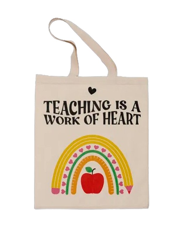 Πάνινη τσάντα για βιβλία, δώρο η καλύτερη δασκάλα με σχέδιο μήλο